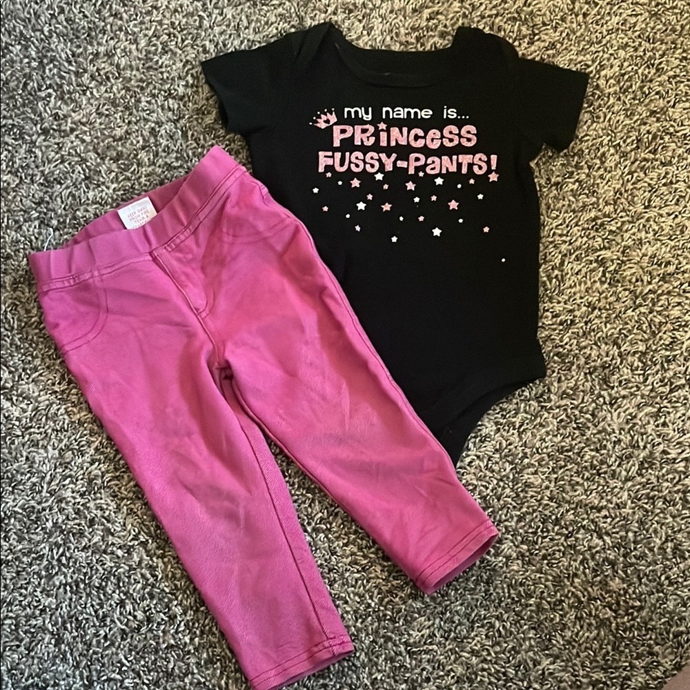 Faded Glory Black and Pink Girl Matching Onesie and Leggings Set